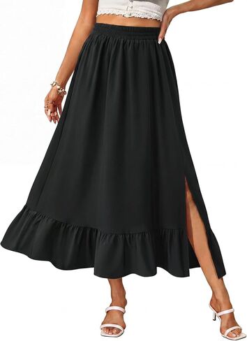 Gaharu Women's Midi Skirt Summer Boho Flowy Elastic High Waist Skirts Casual Beach Vacation Dress in Saudi Arabia