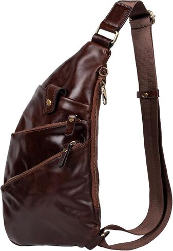 Genuine Leather Sling Bag for Men - Crossbody Shoulder Chest Pack - Travel Crossbody Bag Man Purse (Coffe) in Kuwait