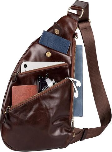 Genuine Leather Sling Bag for Men - Crossbody Shoulder Chest Pack - Travel Crossbody Bag Man Purse (Coffe) in Saudi Arabia