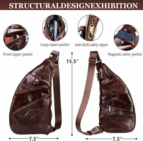 Genuine Leather Sling Bag for Men - Crossbody Shoulder Chest Pack - Travel Crossbody Bag Man Purse (Coffe) in Saudi Arabia