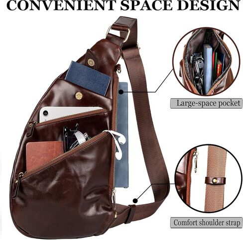 Genuine Leather Sling Bag for Men - Crossbody Shoulder Chest Pack - Travel Crossbody Bag Man Purse (Coffe) in Saudi Arabia