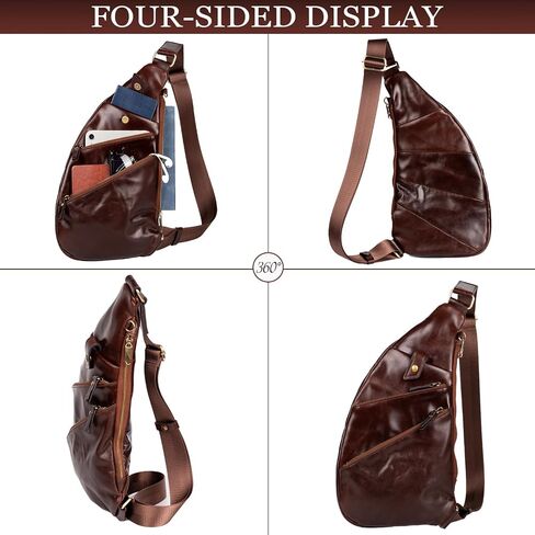 Genuine Leather Sling Bag for Men - Crossbody Shoulder Chest Pack - Travel Crossbody Bag Man Purse (Coffe) in Saudi Arabia