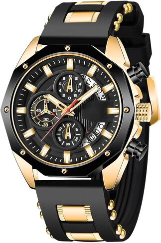 Men’s Wrist Watch Analog Dress Waterproof Work Casual Vintage Chronograph 3ATM Silicone Strap Date Gift for Men in Saudi Arabia