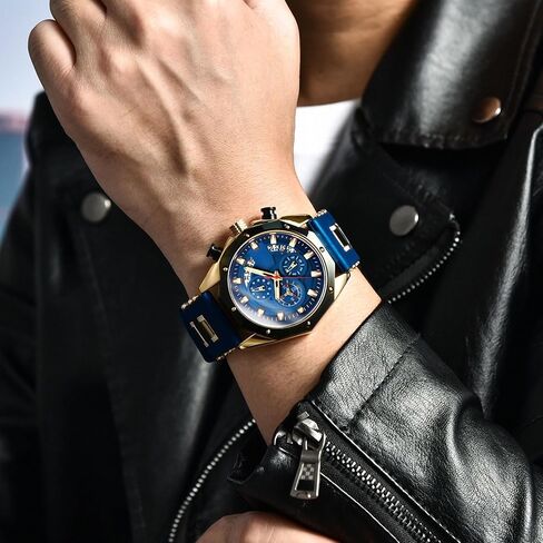 Men’s Wrist Watch Analog Dress Waterproof Work Casual Vintage Chronograph 3ATM Silicone Strap Date Gift for Men in Saudi Arabia