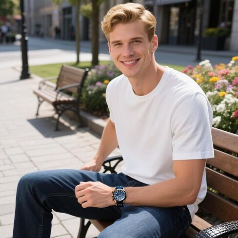 Men’s Wrist Watch Analog Dress Waterproof Work Casual Vintage Chronograph 3ATM Silicone Strap Date Gift for Men in Saudi Arabia