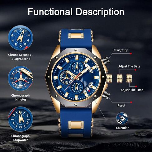 Men’s Wrist Watch Analog Dress Waterproof Work Casual Vintage Chronograph 3ATM Silicone Strap Date Gift for Men in Saudi Arabia