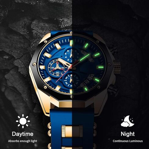 Men’s Wrist Watch Analog Dress Waterproof Work Casual Vintage Chronograph 3ATM Silicone Strap Date Gift for Men in Saudi Arabia