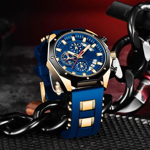Men’s Wrist Watch Analog Dress Waterproof Work Casual Vintage Chronograph 3ATM Silicone Strap Date Gift for Men in Saudi Arabia
