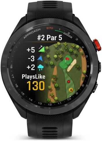 Garmin 010-02746-02 Approach S70 47 mm Premium GPS Golf Watch, Black Band Bundle with Deco Essentials Charging Dock, 3X Silicone Dust Cover and USB Type C Charging and Sync Cable in Saudi Arabia