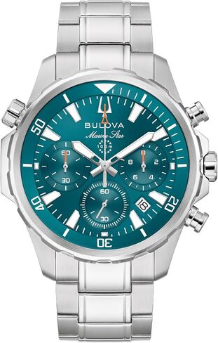 Bulova Men's Quartz Chronograph Series B: 44mm Silver-Tone Stainless Steel Case & Teal Dial (Style: 96B487) in Kuwait