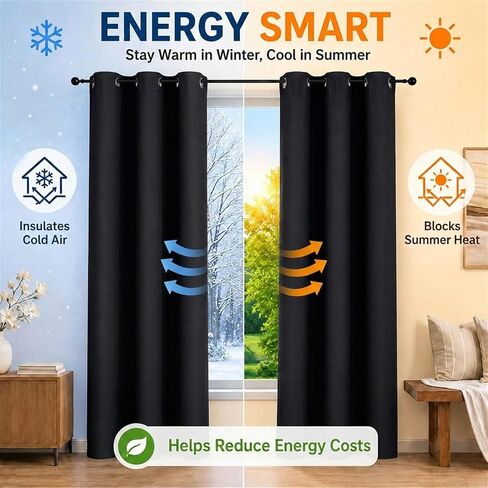 Simplebrand Stone Blackout Curtains 63 Inch Length 2 Panels Set for Bedroom, Solid Room Darkening Thermal Insulated Grommet Energy Saving Window Treatment Curtains & Drapes, Each 40" Wide in Saudi Arabia