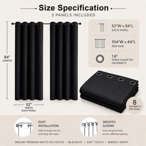 Simplebrand Stone Blackout Curtains 63 Inch Length 2 Panels Set for Bedroom, Solid Room Darkening Thermal Insulated Grommet Energy Saving Window Treatment Curtains & Drapes, Each 40" Wide in Saudi Arabia