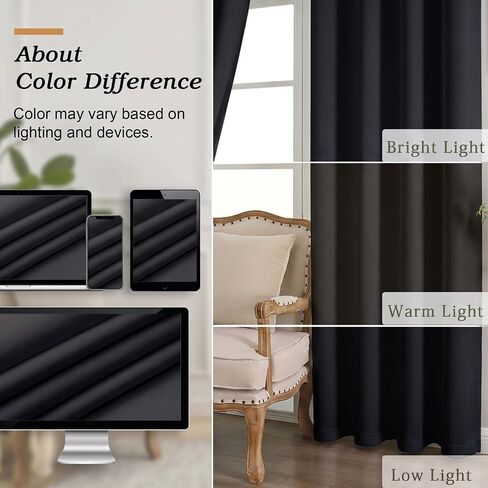 Simplebrand Stone Blackout Curtains 63 Inch Length 2 Panels Set for Bedroom, Solid Room Darkening Thermal Insulated Grommet Energy Saving Window Treatment Curtains & Drapes, Each 40" Wide in Saudi Arabia