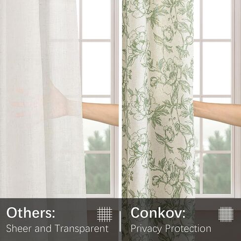 Green Floral Curtains for Living Room 84 Inches Long French Country Green Peony Print on Beige Linen Curtains Light Filtering Cottage Window Treatment Farmhouse Drapes, Pack-2, 50" W X 84" L in Saudi Arabia