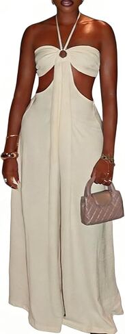 Womens Fashion Halter Jumpsuit Sexy One Piece Outfit Wide Leg Long Pants Loose Overalls Romper For Women in Kuwait