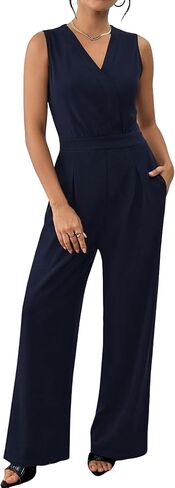 chicyes Women's Jumpsuits Dressy Summer Sleeveless V Neck Wide Leg Pants Romper Casual Vacation Travel Outfits in Saudi Arabia