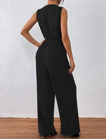 chicyes Women's Jumpsuits Dressy Summer Sleeveless V Neck Wide Leg Pants Romper Casual Vacation Travel Outfits in Kuwait