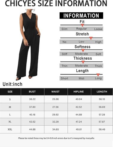 chicyes Women's Jumpsuits Dressy Summer Sleeveless V Neck Wide Leg Pants Romper Casual Vacation Travel Outfits in Kuwait