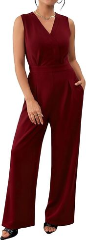 chicyes Women's Jumpsuits Dressy Summer Sleeveless V Neck Wide Leg Pants Romper Casual Vacation Travel Outfits in Kuwait
