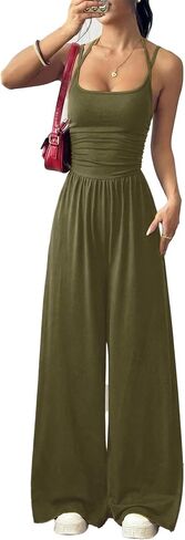 Women's Sleeveless Jumpsuits Casual One Piece Tank Summer Backless Spaghetti Strap Wide Leg Pant Rompers Vacation in Saudi Arabia