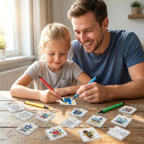 EZdhuawuse Acrylic Father's Day Keychains - 36 Set DIY Color Your Own Dad Keychain Gift Bulk, Best Dad Paper Craft Kit for Kid Classroom Home Activities, Clear Acrylic Blanks with Paint Pens Key Rings in Saudi Arabia