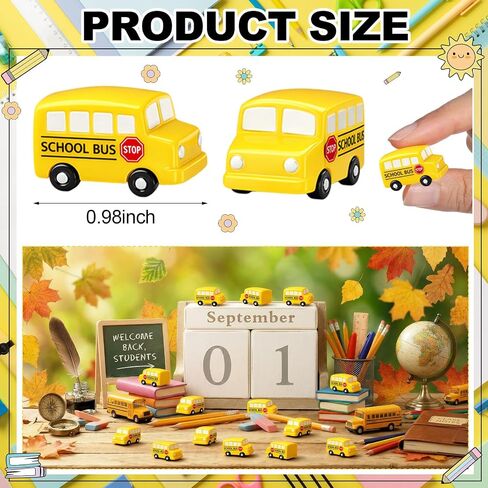 AceOrbit 50 Pcs Mini School Bus Resin Figurines Fake Tiny Resin Figure Back to School Classroom Decor Photography Props Gift Party Favors for Students in Kuwait