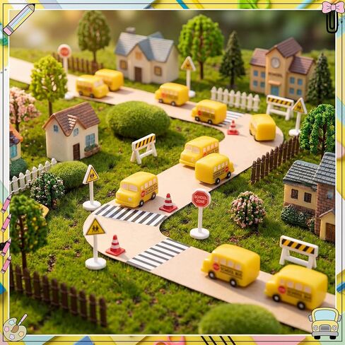 AceOrbit 50 Pcs Mini School Bus Resin Figurines Fake Tiny Resin Figure Back to School Classroom Decor Photography Props Gift Party Favors for Students in Kuwait