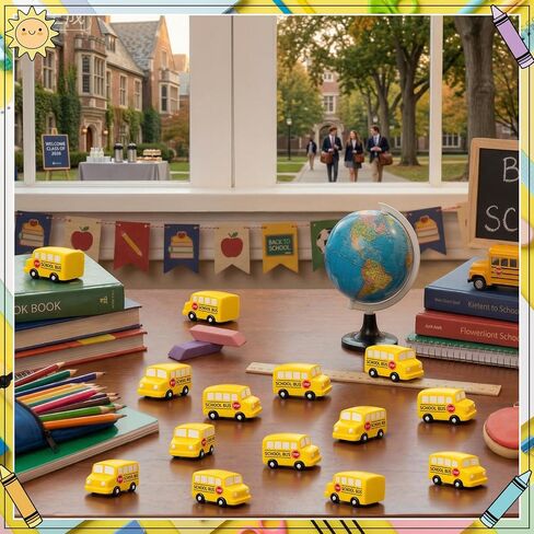 AceOrbit 50 Pcs Mini School Bus Resin Figurines Fake Tiny Resin Figure Back to School Classroom Decor Photography Props Gift Party Favors for Students in Kuwait
