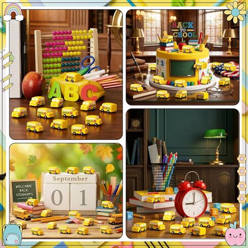 AceOrbit 50 Pcs Mini School Bus Resin Figurines Fake Tiny Resin Figure Back to School Classroom Decor Photography Props Gift Party Favors for Students in Kuwait