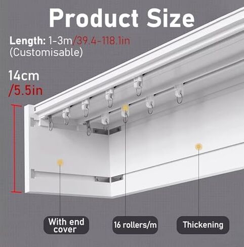 Double Row Curtain Track Silent Heavy Duty Drop Ceiling for Curtains-Room Divider,Heavy Duty 2.8m Ceiling Mount Cornice Board Frame with Curtain Tracks - Durable Curtain & Blind Support, Ide in Kuwait