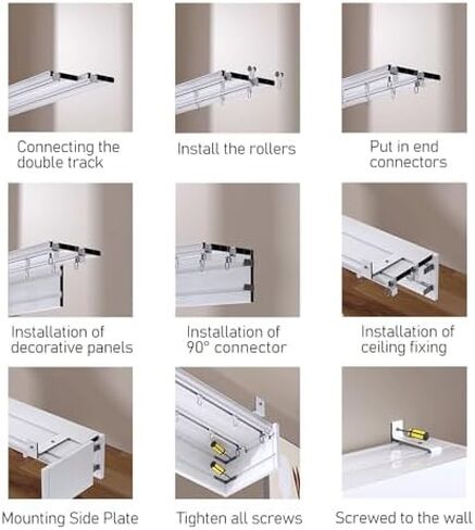 Double Row Curtain Track Silent Heavy Duty Drop Ceiling for Curtains-Room Divider,Heavy Duty 2.8m Ceiling Mount Cornice Board Frame with Curtain Tracks - Durable Curtain & Blind Support, Ide in Kuwait