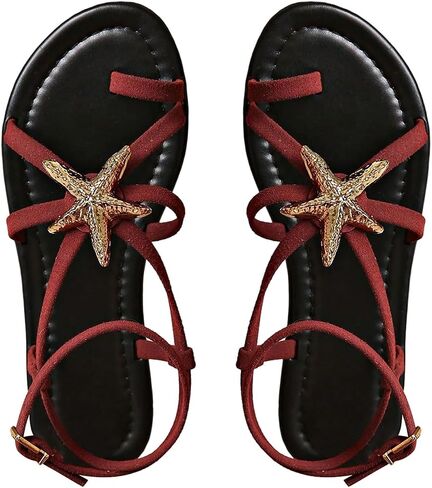 Floerns Women's Strappy Flat Sandals Starfish Open Toe Ring Summer Beach Ankle Strap in Kuwait