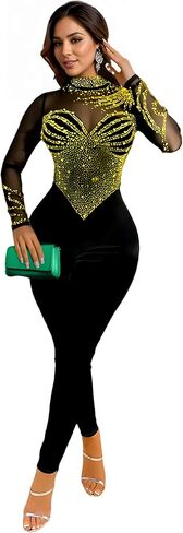 Sequin Mesh Sparkly Jumpsuit for Women Homecoming, Birthday, Nightclub, NYE, Club & Night Out in Saudi Arabia