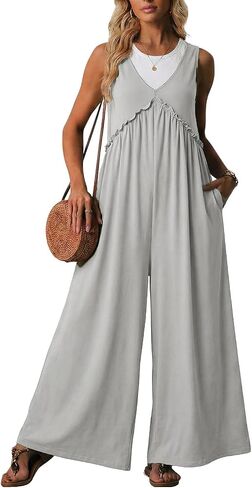YOINS Jumpsuits for Women Wide Leg Loose Baggy Flowy Overalls Summer Casual Sleeveless Open Back Tie Boho Outfits with Pocket in Saudi Arabia