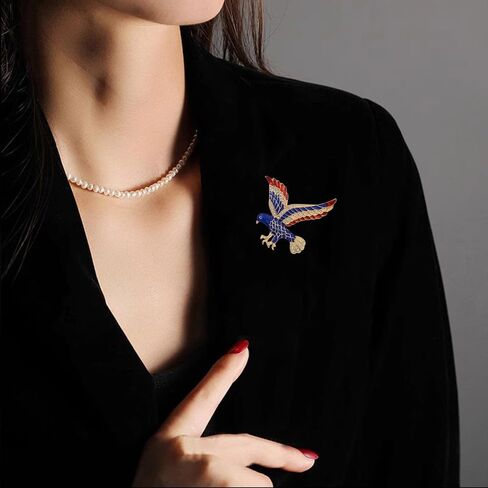 Rhinestone Eagle Bird USA Patriotic Brooch Pin for Women Gold-Toned Fashion Crystal Blue Red Enamel 4th of July American Independence Day Medal Brooches Dress Accessories Gift in Kuwait