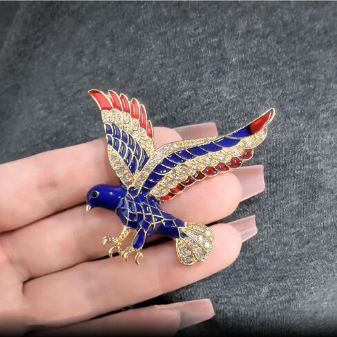 Rhinestone Eagle Bird USA Patriotic Brooch Pin for Women Gold-Toned Fashion Crystal Blue Red Enamel 4th of July American Independence Day Medal Brooches Dress Accessories Gift in Kuwait