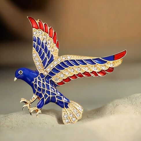 Rhinestone Eagle Bird USA Patriotic Brooch Pin for Women Gold-Toned Fashion Crystal Blue Red Enamel 4th of July American Independence Day Medal Brooches Dress Accessories Gift in Kuwait
