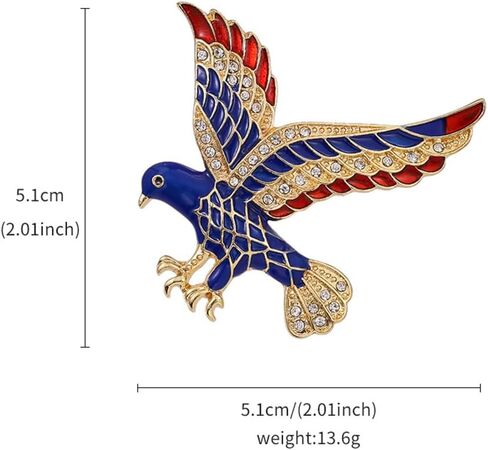 Rhinestone Eagle Bird USA Patriotic Brooch Pin for Women Gold-Toned Fashion Crystal Blue Red Enamel 4th of July American Independence Day Medal Brooches Dress Accessories Gift in Kuwait
