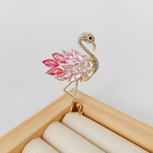 Elegant Pink Flamingo Brooch Pin for Women Crystal Rhinestone Animal Lapel Pin Fashion Jewelry Accessory in Kuwait