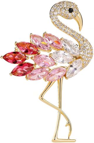 Elegant Pink Flamingo Brooch Pin for Women Crystal Rhinestone Animal Lapel Pin Fashion Jewelry Accessory in Kuwait