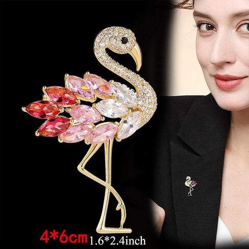 Elegant Pink Flamingo Brooch Pin for Women Crystal Rhinestone Animal Lapel Pin Fashion Jewelry Accessory in Kuwait