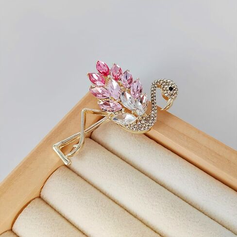 Elegant Pink Flamingo Brooch Pin for Women Crystal Rhinestone Animal Lapel Pin Fashion Jewelry Accessory in Kuwait