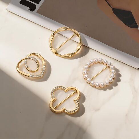 4PCS Scarf Rings Clips Tie Clips for Women Fashion T-shirt Shirt Skirt Scarf Corner Knotted Button Clip Buckle in Saudi Arabia