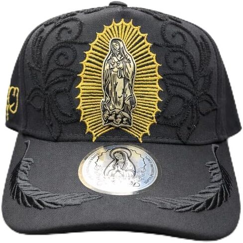 قبعة بيسبول Gorras de la Virgen de Guadalupe، قبعة بيسبول سيدة غوادالوبي، سوداء مع تطريز ذهبي، تصميم الأزهار، قبعة الإيمان والتفاني in Kuwait
