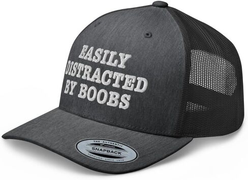 NX Easily Distracted by Boobs Embroidered Trucker Hat Curved Bill Mid Crown Snapback Funny Adult Humor Cap in Kuwait