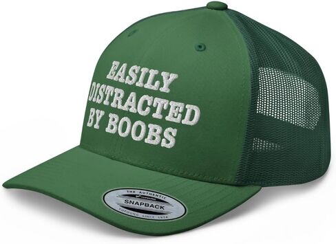 NX Easily Distracted by Boobs Embroidered Trucker Hat Curved Bill Mid Crown Snapback Funny Adult Humor Cap in Kuwait