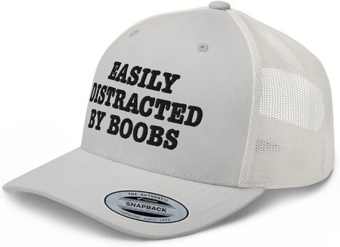 NX Easily Distracted by Boobs Embroidered Trucker Hat Curved Bill Mid Crown Snapback Funny Adult Humor Cap in Kuwait