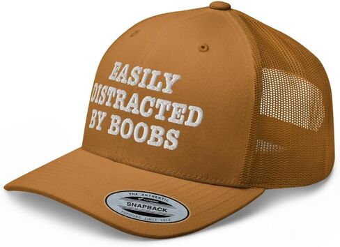 NX Easily Distracted by Boobs Embroidered Trucker Hat Curved Bill Mid Crown Snapback Funny Adult Humor Cap in Kuwait