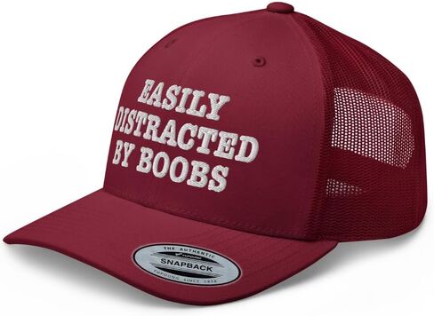 NX Easily Distracted by Boobs Embroidered Trucker Hat Curved Bill Mid Crown Snapback Funny Adult Humor Cap in Kuwait
