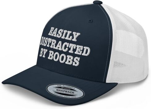 NX Easily Distracted by Boobs Embroidered Trucker Hat Curved Bill Mid Crown Snapback Funny Adult Humor Cap in Kuwait